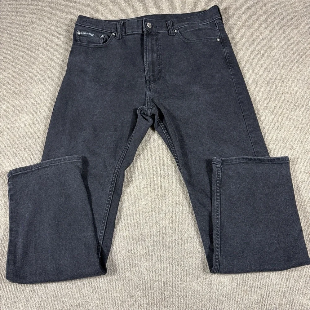 Calvin Klein Slim Straight Fit Jeans Mens W33 L30 Black Stretch Denim Pants